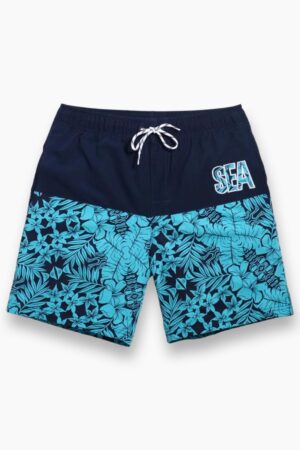 شورت أزرق بطبعة هاواي سريع الجفاف