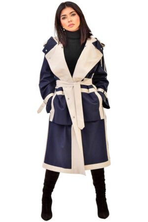 ترنش كوت واسع بلون أزرق داكن