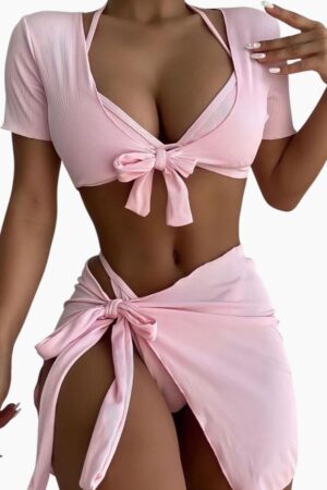 ملابس شاطئ وردية – 4 قطع