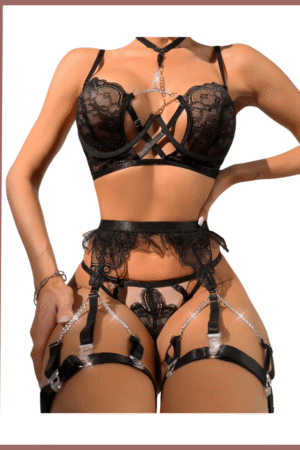 طقم كامل لانجري - أسود