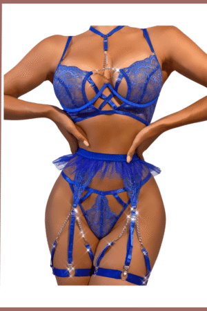 طقم كامل لانجري - أزرق