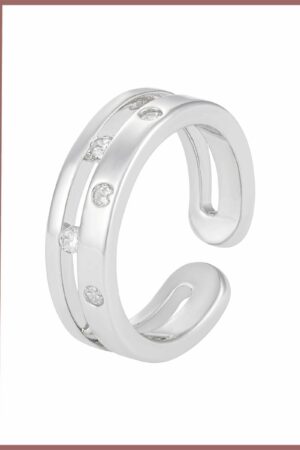 خاتم كريستالي فضي منحن