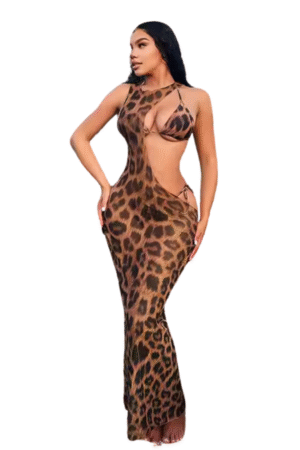 طقم سافاج بيوتي بنقشة النمر مع فستان ماكسي مكشوف